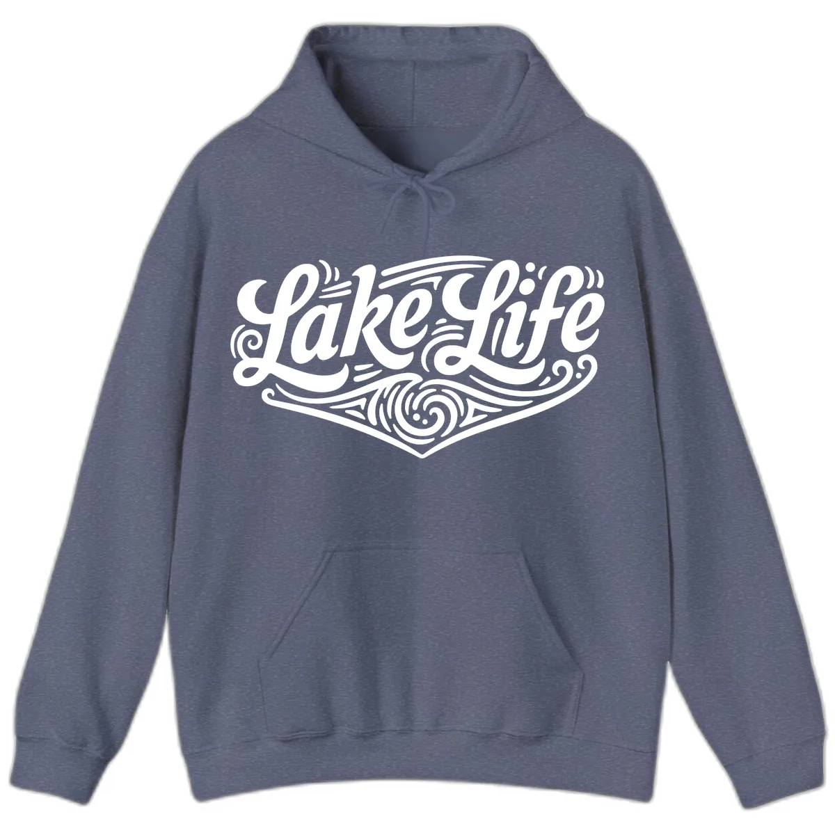 Lake Life Typography Design Hoodie in Heather Navy