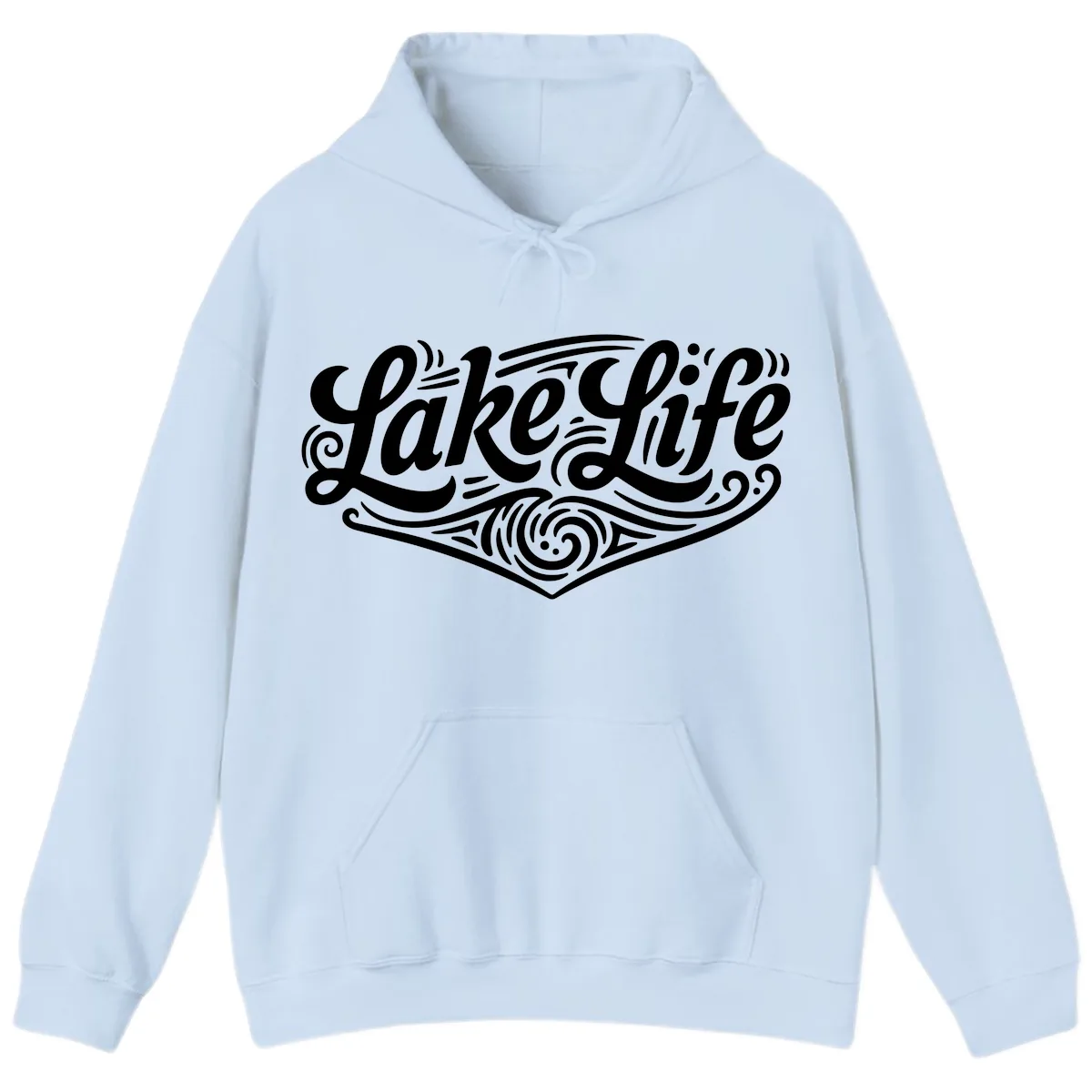 Lake Life Typography Design Hoodie in Light Blue