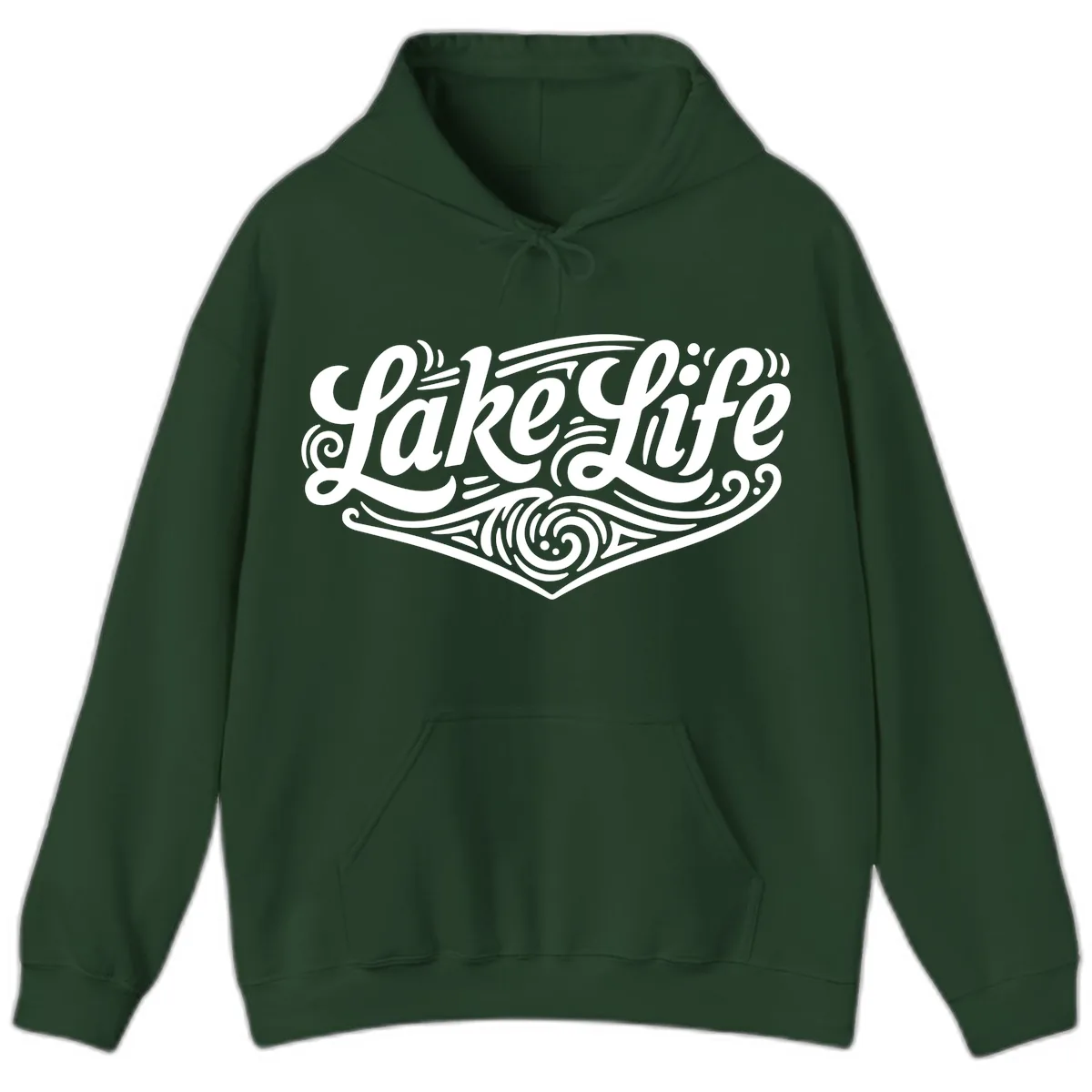 Lake Life Typography Design Hoodie in Forest Green