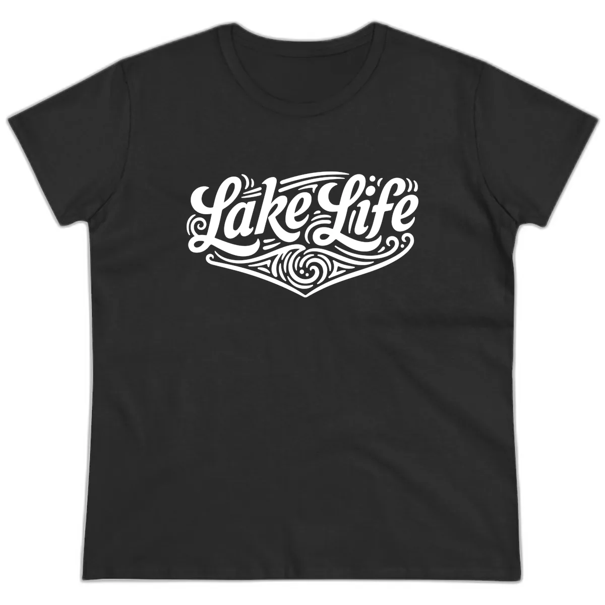 Lake Life Typography Design Ladies Tee in Black