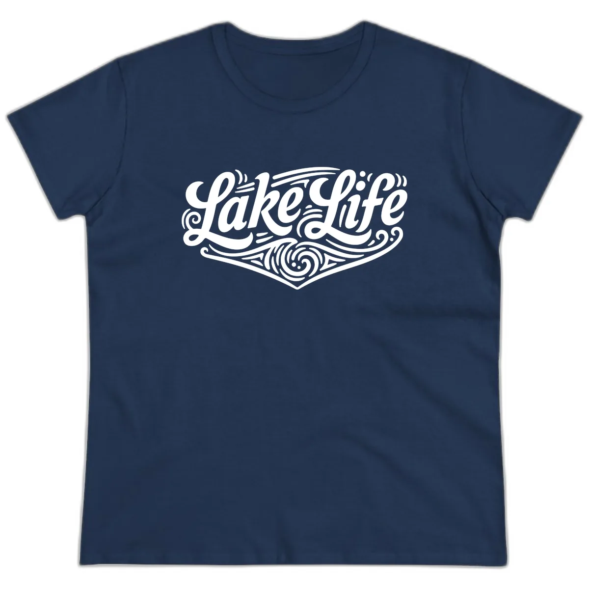 Lake Life Typography Design Ladies Tee in Navy