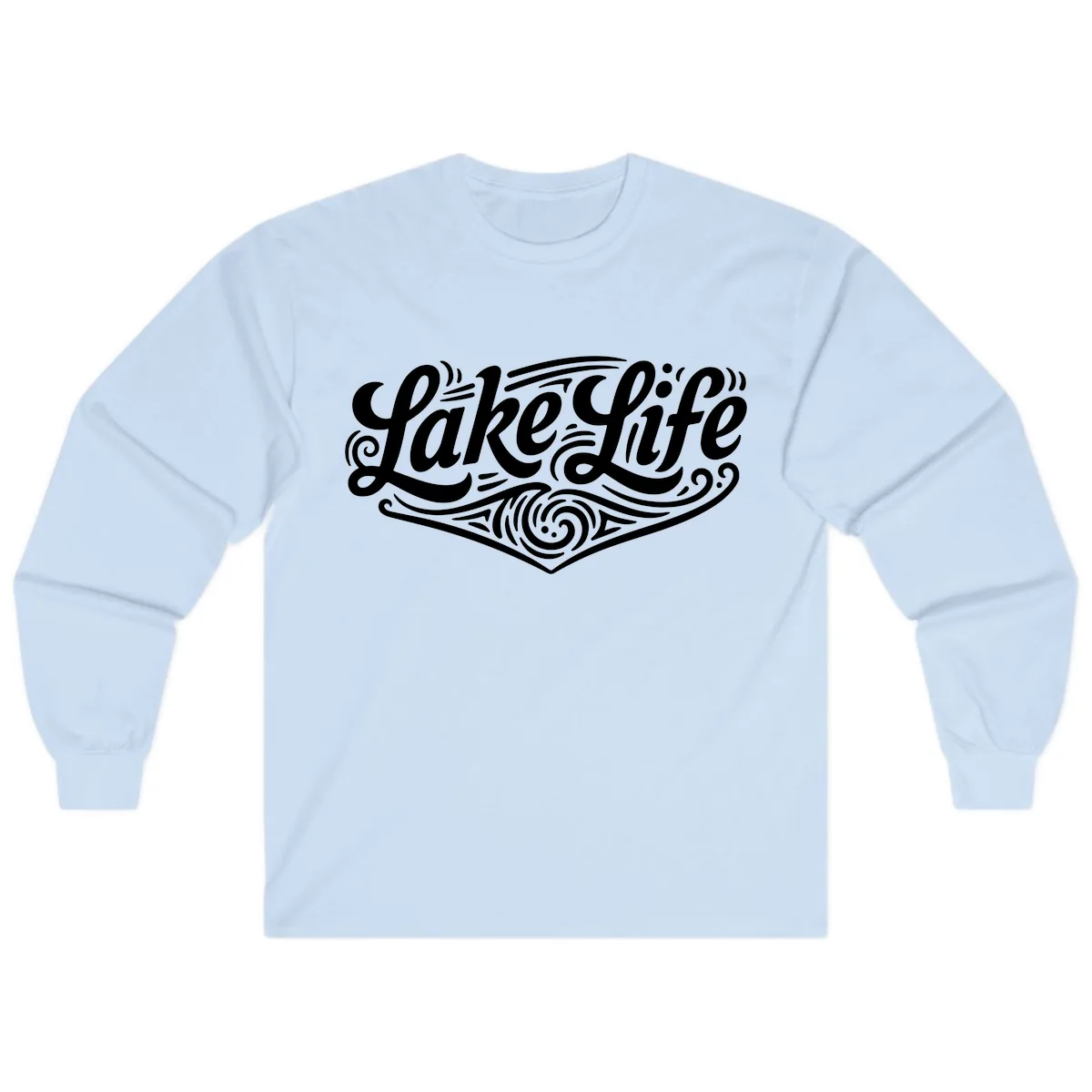 Lake Life Typography Design Long Sleeve in Light Blue
