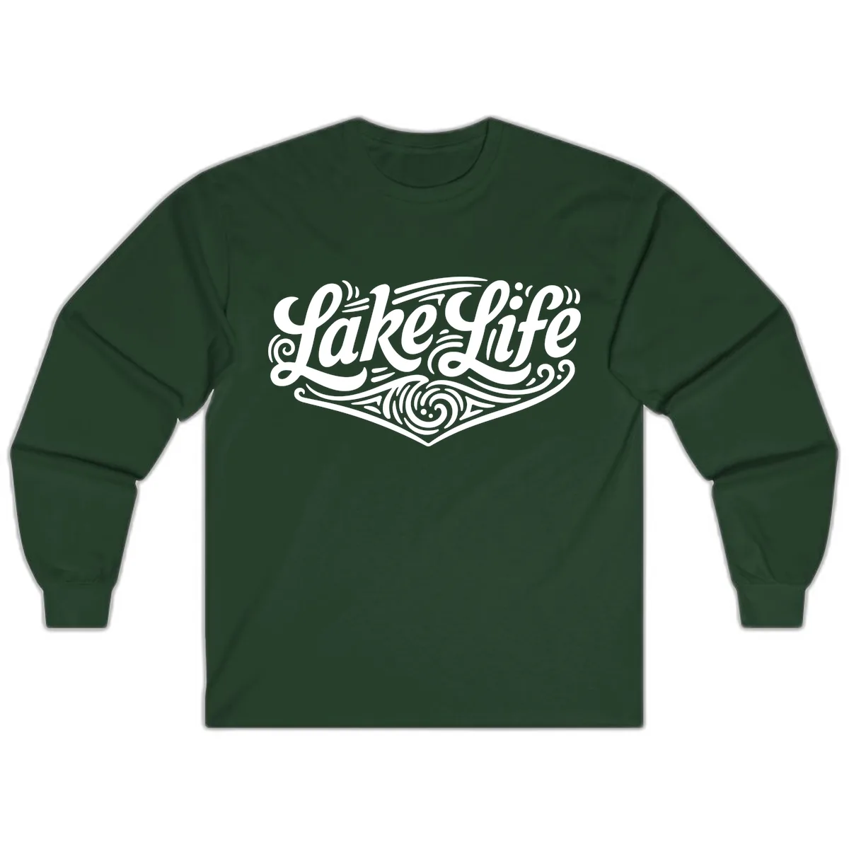 Lake Life Typography Design Long Sleeve in Forest Green