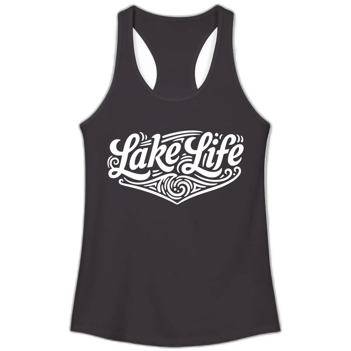Lake Life Typography Design Ladies Tank in Black