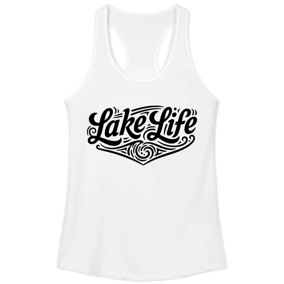 Lake Life Typography Design Ladies Tank in White