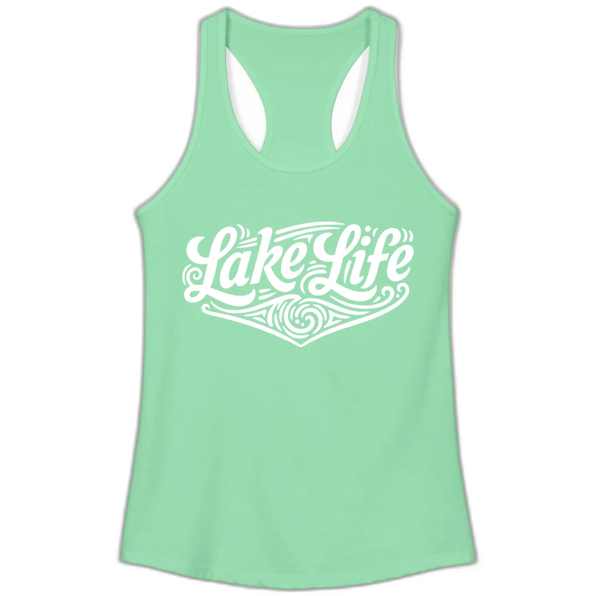 Lake Life Typography Design Ladies Tank in Solid Mint