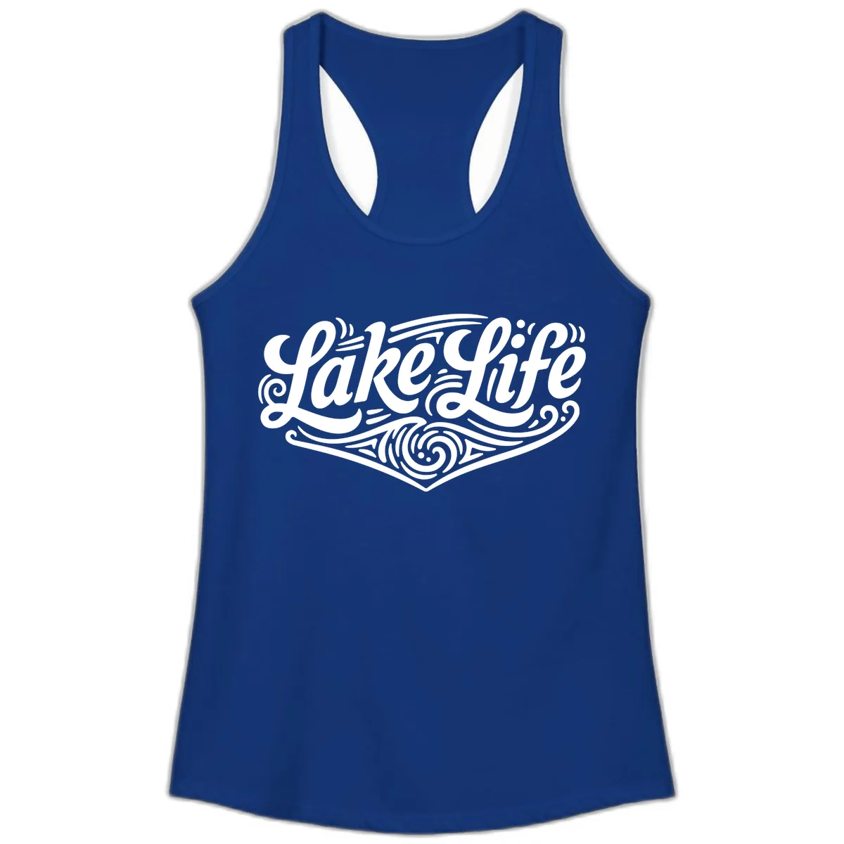 Lake Life Typography Design Ladies Tank in Solid Royal