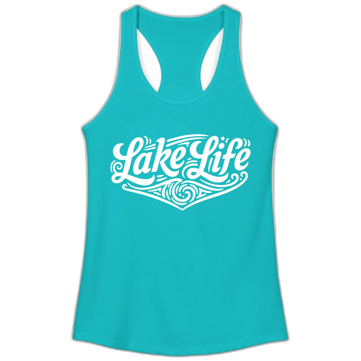 Lake Life Typography Design Ladies Tank in Tahiti Blue