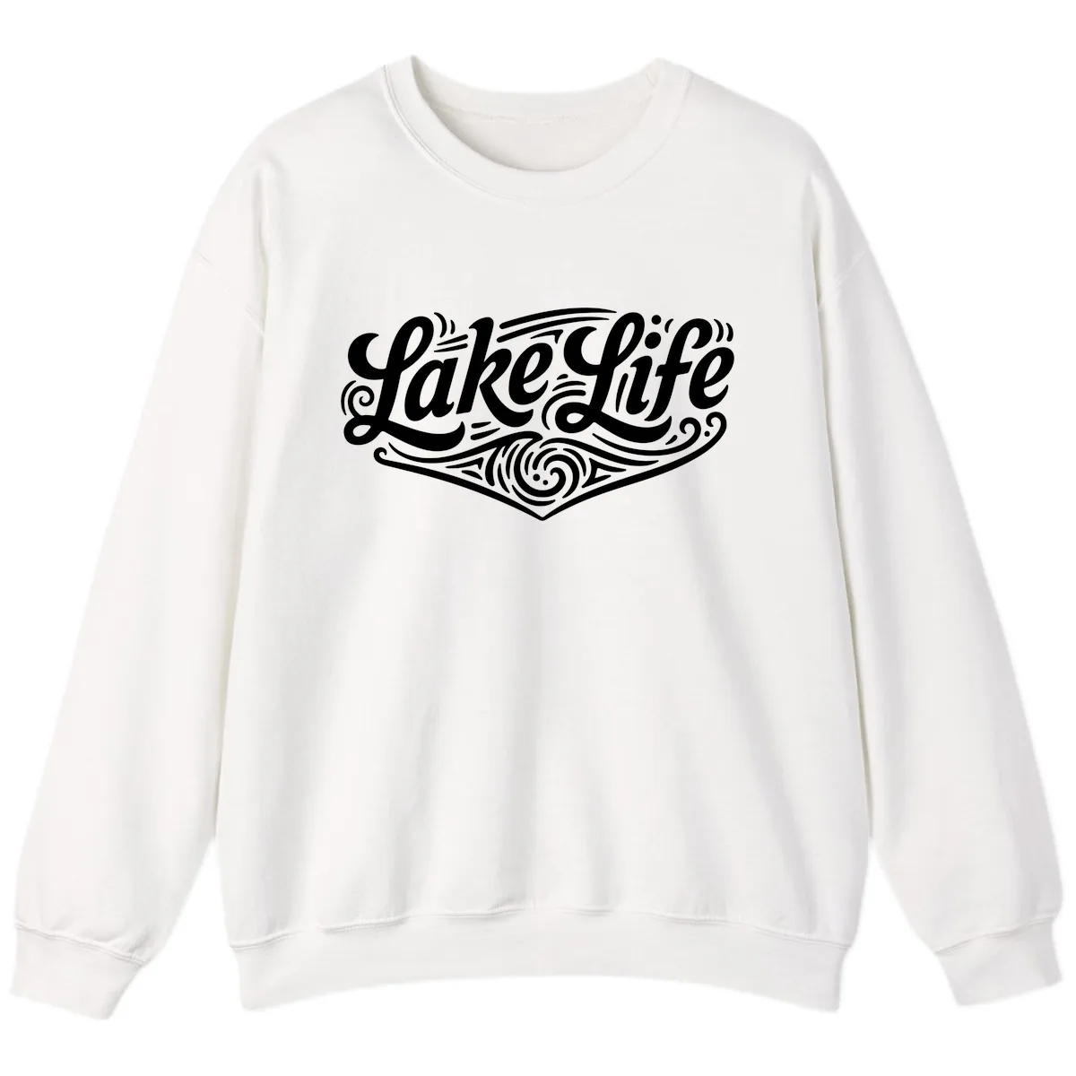 Lake Life Typography Design Sweatshirt in White