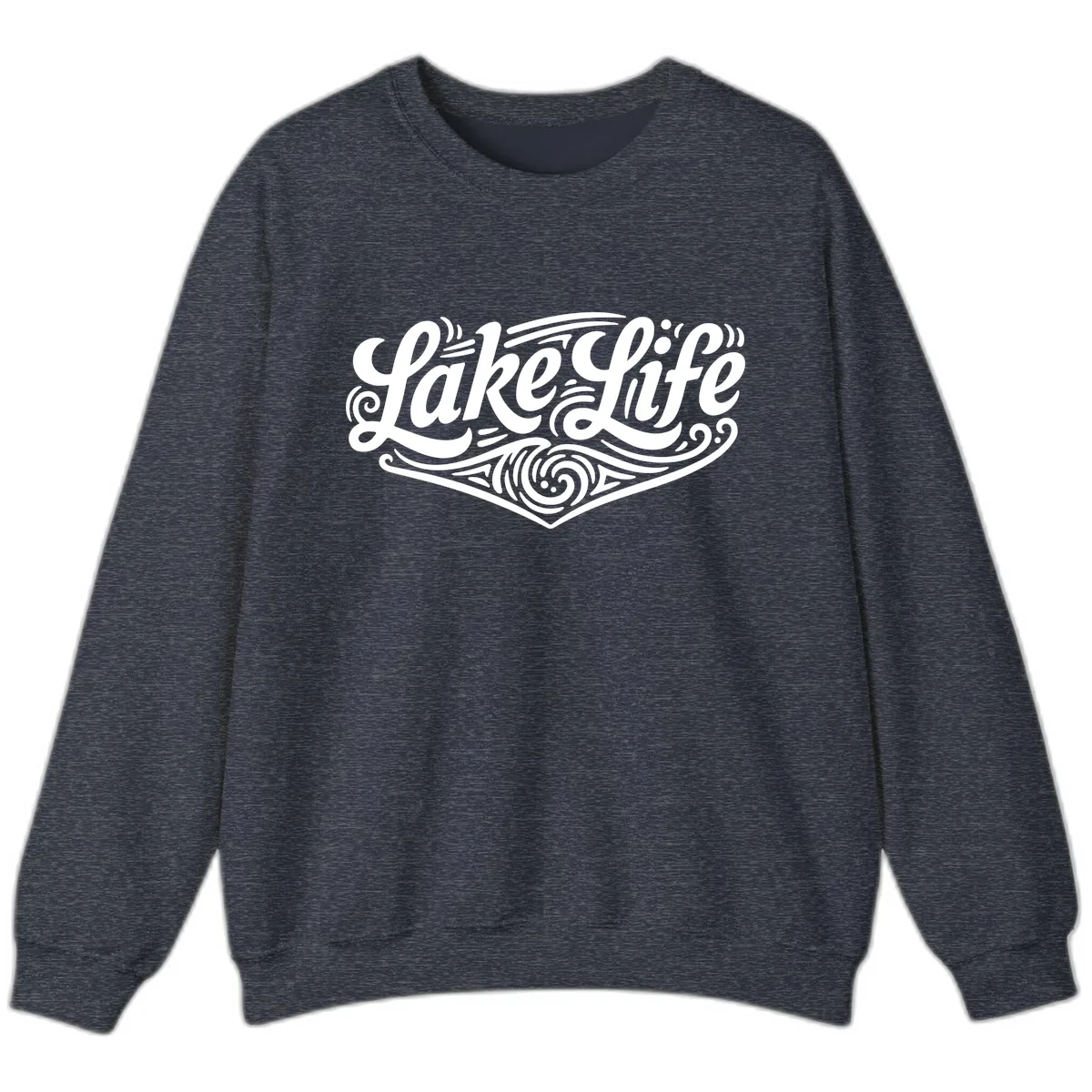 Lake Life Typography Design Sweatshirt in Heather Sport Dark Navy
