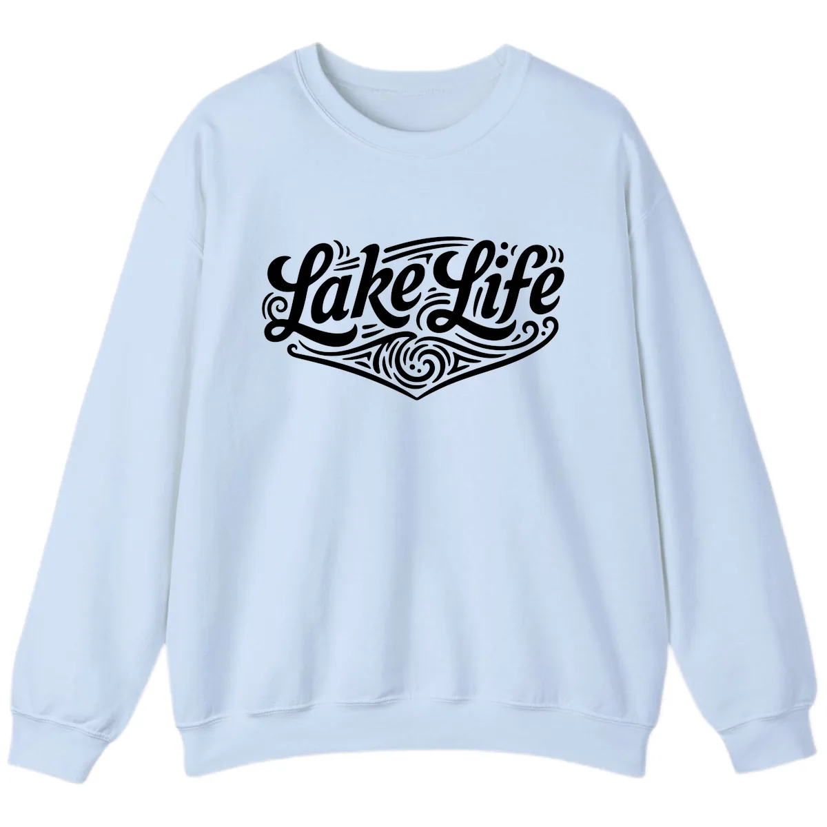 Lake Life Typography Design Sweatshirt in Light Blue