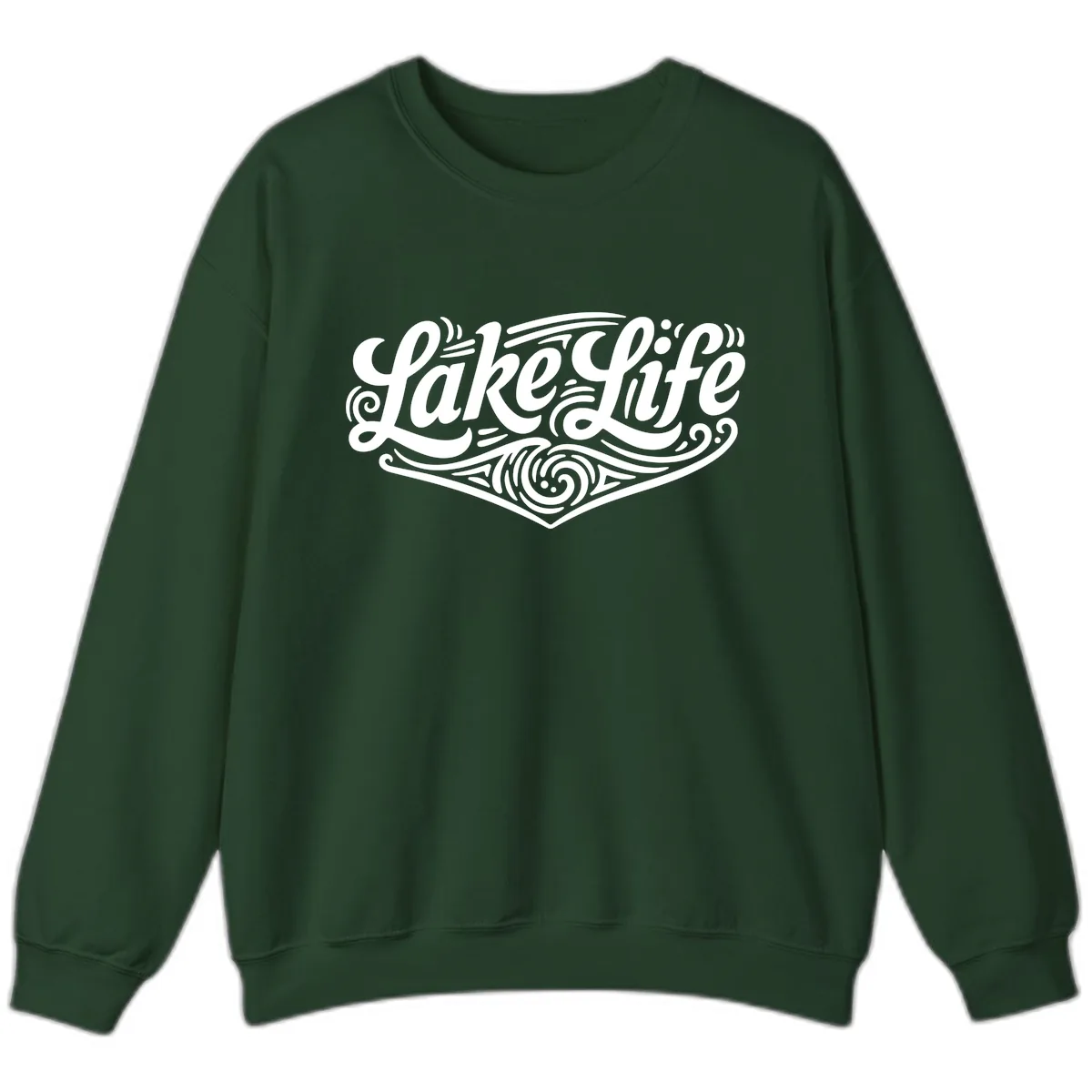 Lake Life Typography Design Sweatshirt in Forest Green
