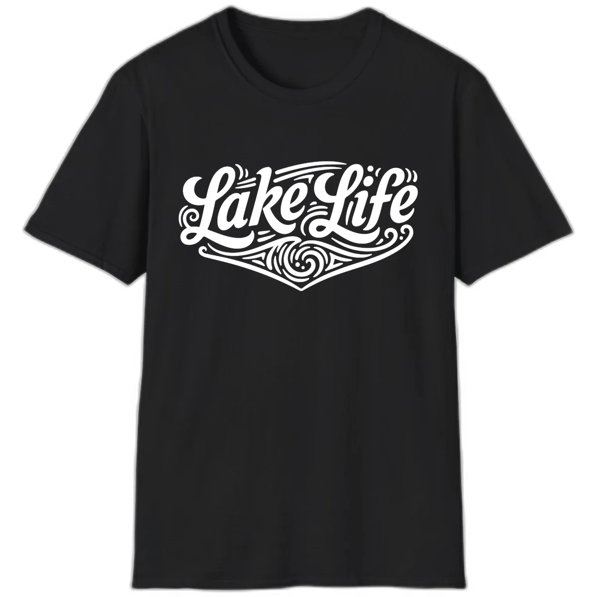 Lake Life Typography Design T-Shirt in Black