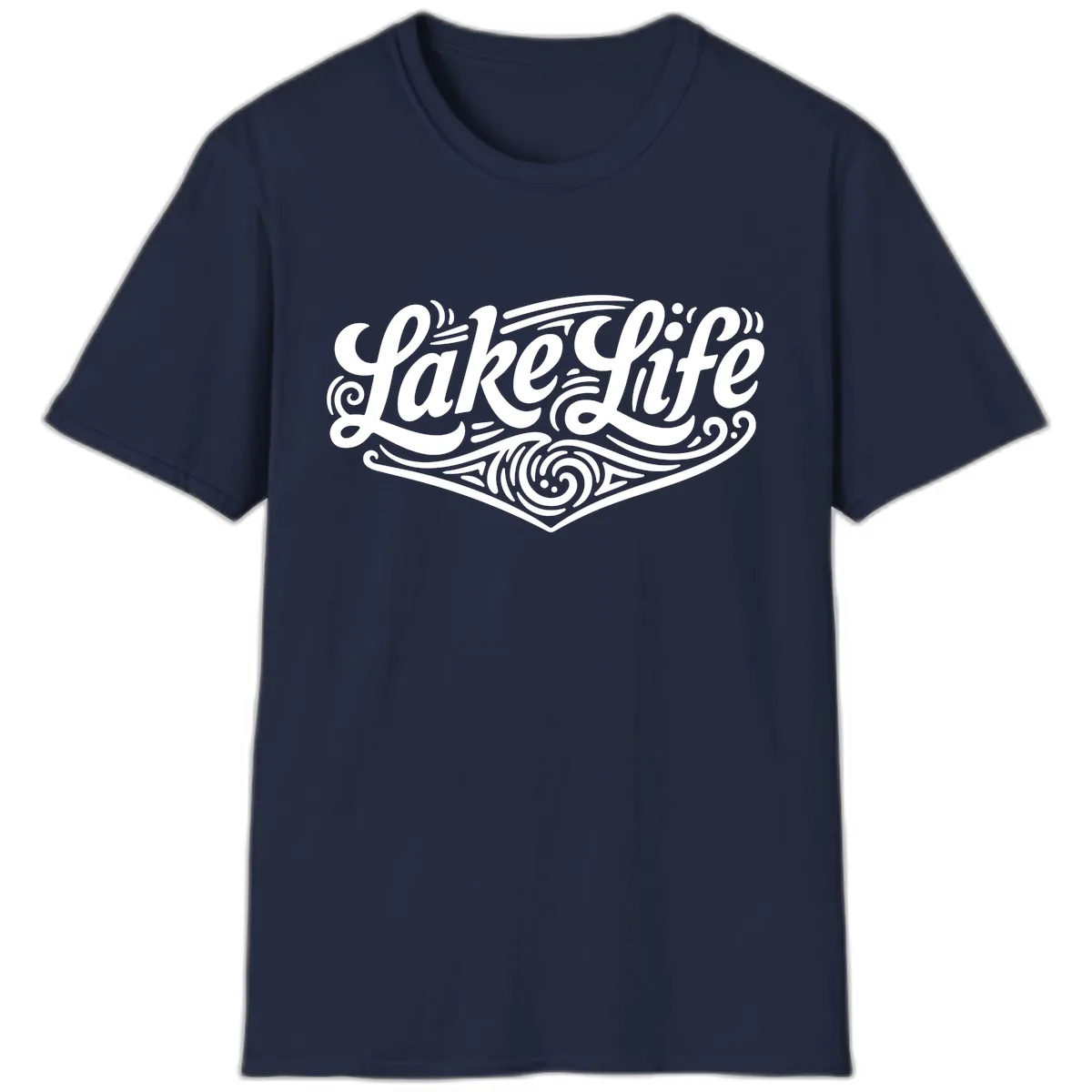 Lake Life Typography Design T-Shirt in Navy