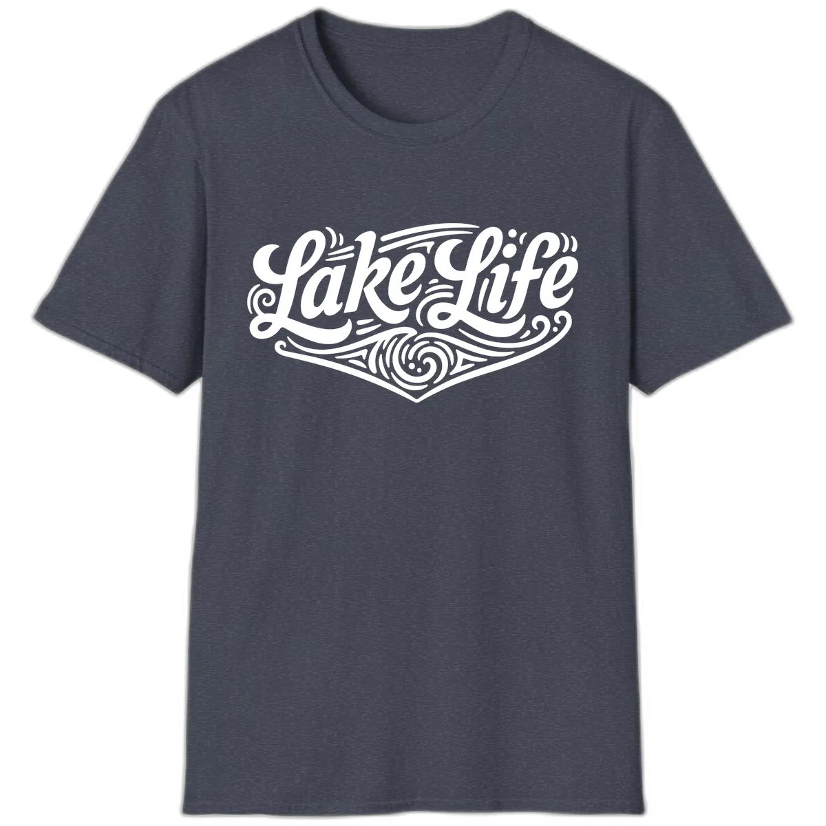 Lake Life Typography Design T-Shirt in Heather Navy
