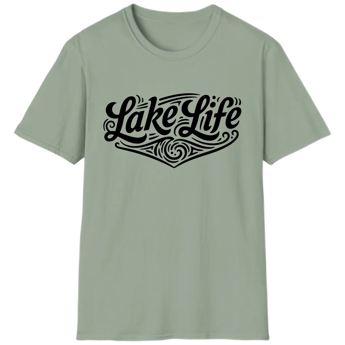 Lake Life Typography Design T-Shirt in Sage
