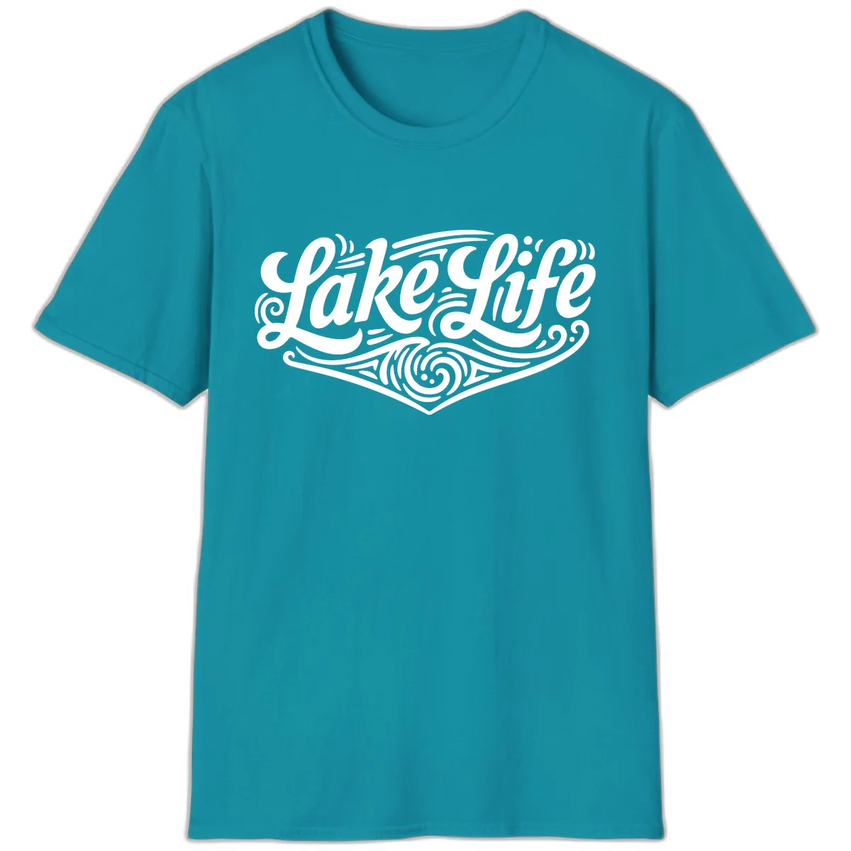 Lake Life Typography Design T-Shirt in Tropical Blue