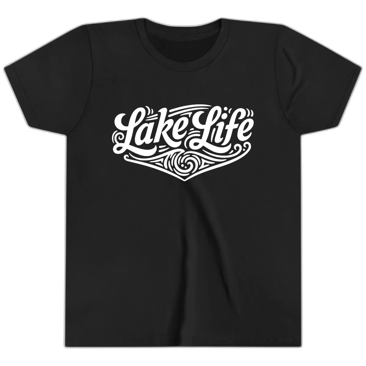 Lake Life Typography Design Youth T-Shirt in Black