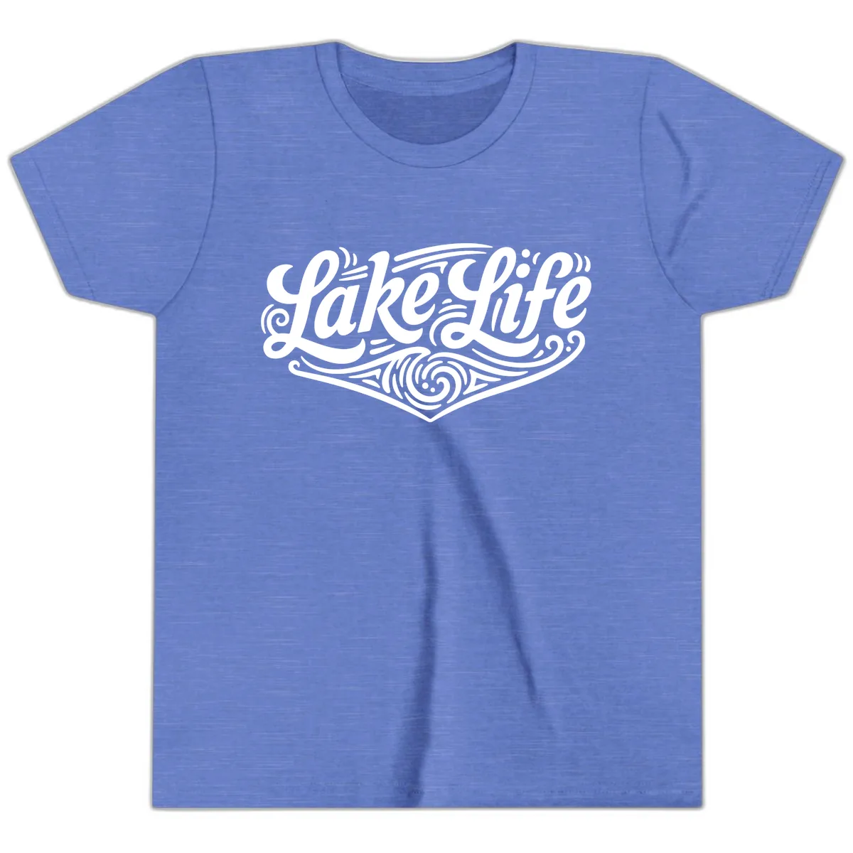 Lake Life Typography Design Youth T-Shirt in Heather Columbia Blue