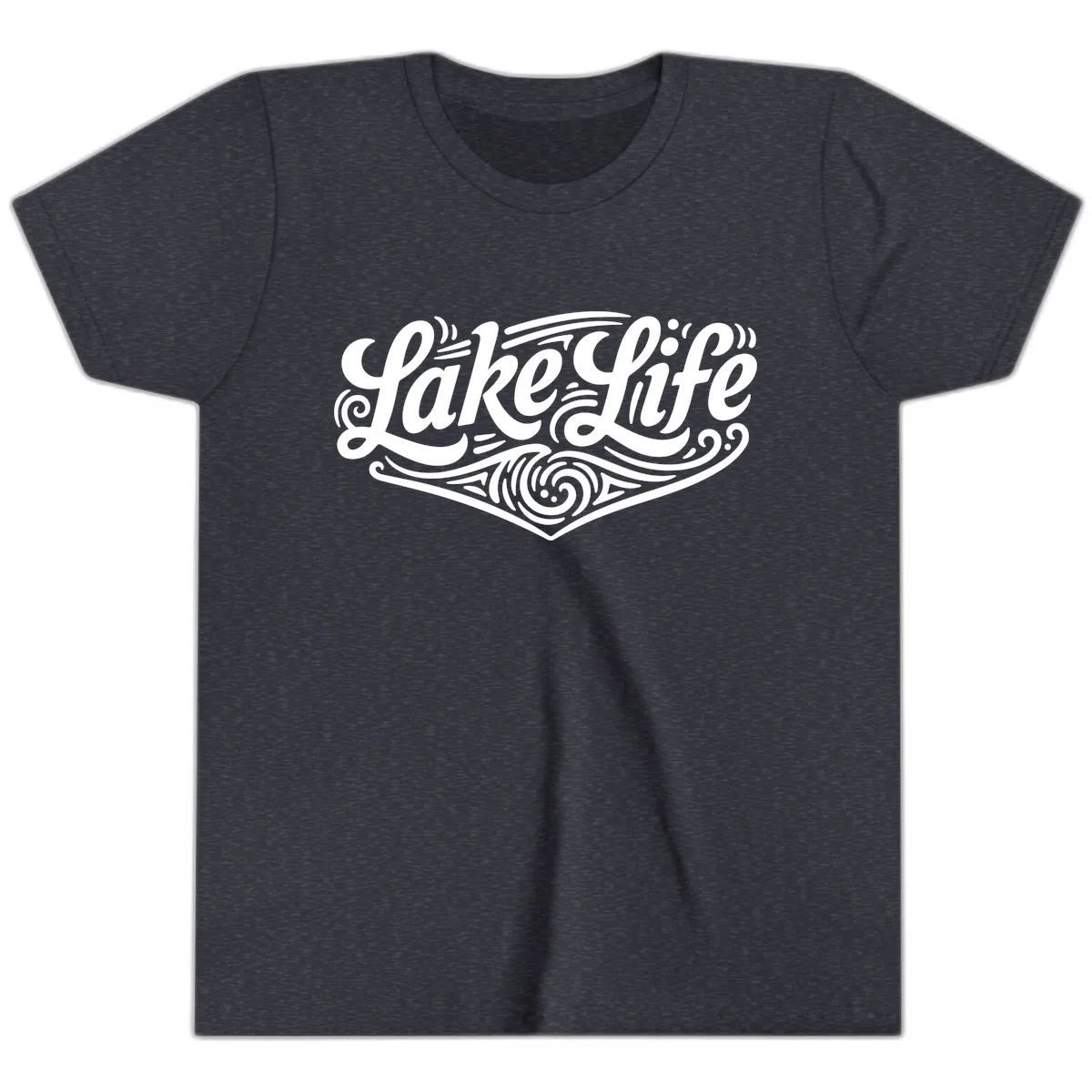 Lake Life Typography Design Youth T-Shirt in Heather Navy