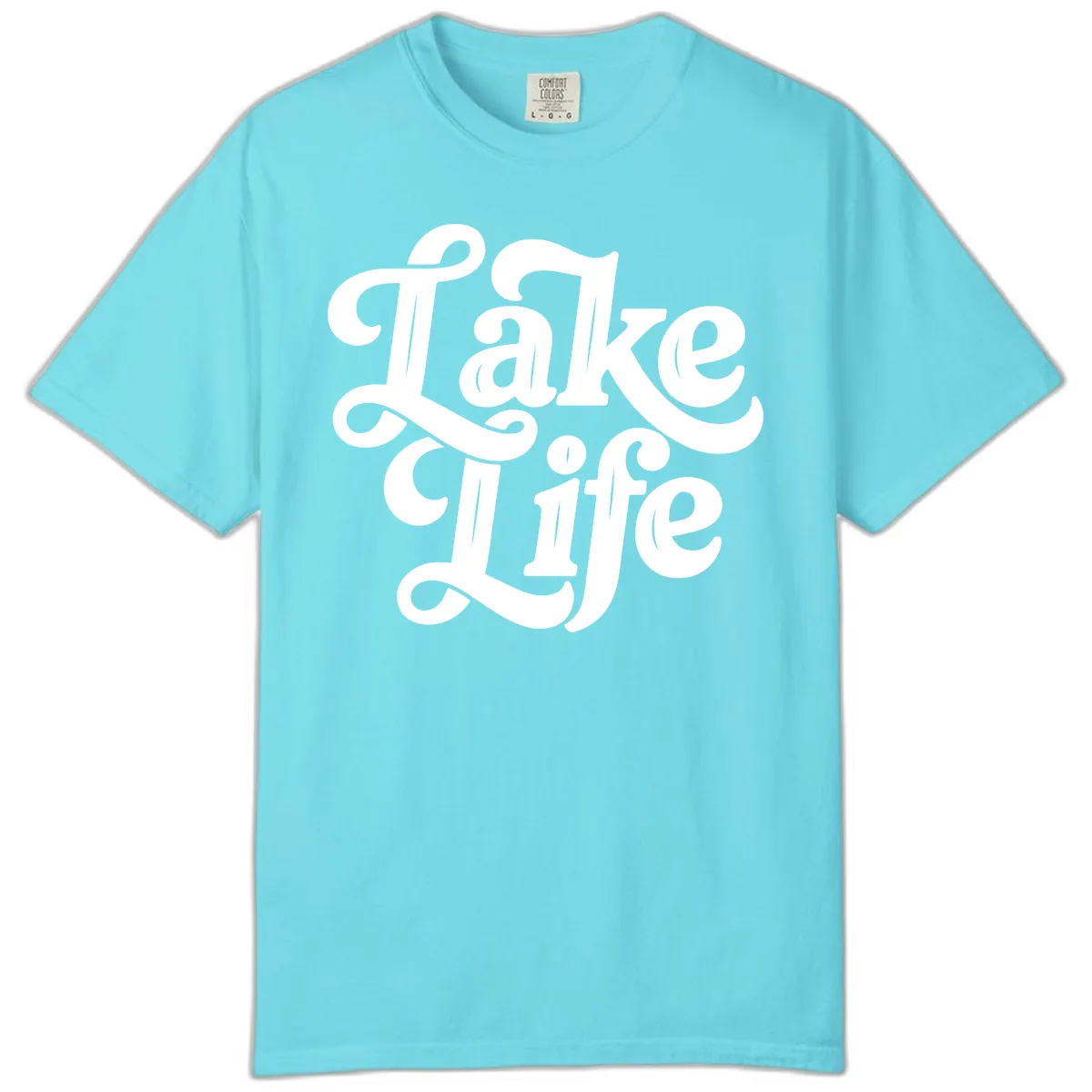 Lake Life Retro Script Comfort Color in Lagoon Blue