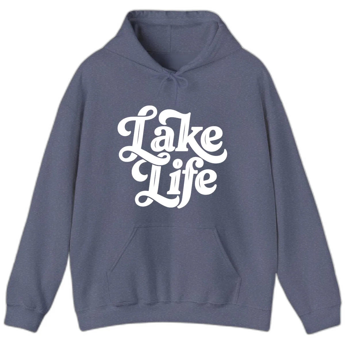 Lake Life Retro Script Hoodie in Heather Navy