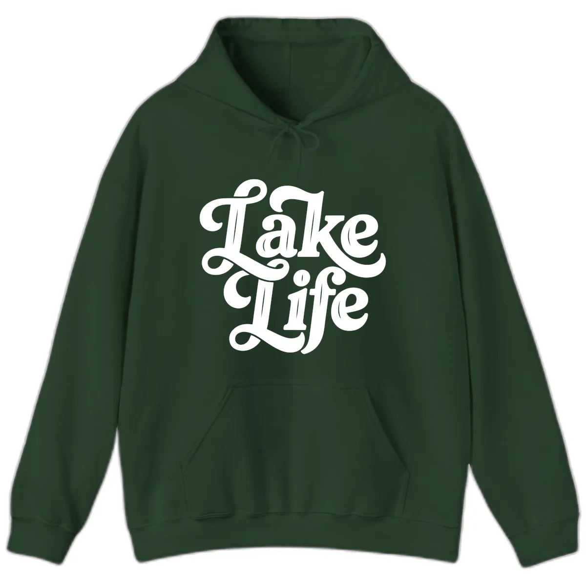 Lake Life Retro Script Hoodie in Forest Green