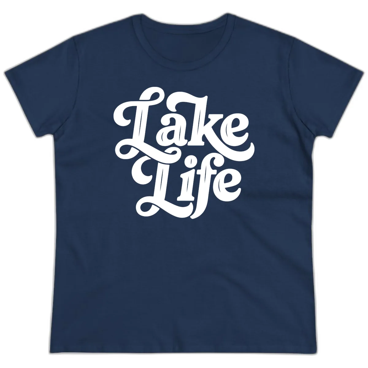 Lake Life Retro Script Ladies Tee in Navy