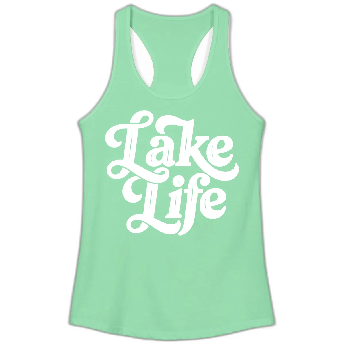 Lake Life Retro Script Ladies Tank in Solid Mint