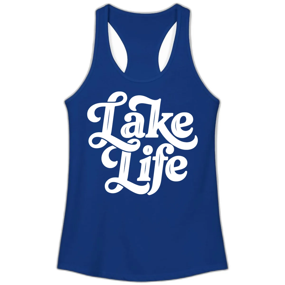 Lake Life Retro Script Ladies Tank in Solid Royal