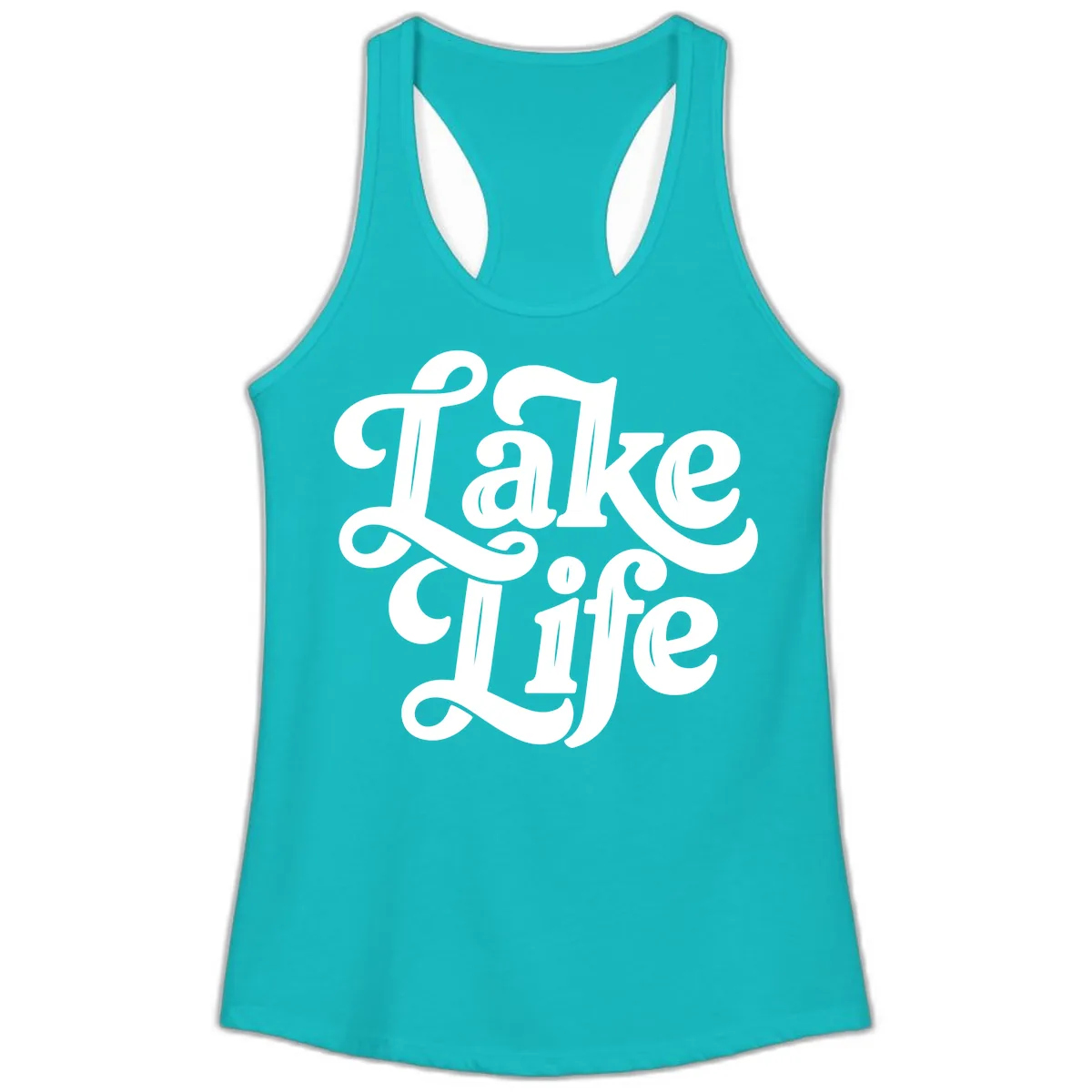 Lake Life Retro Script Ladies Tank in Tahiti Blue