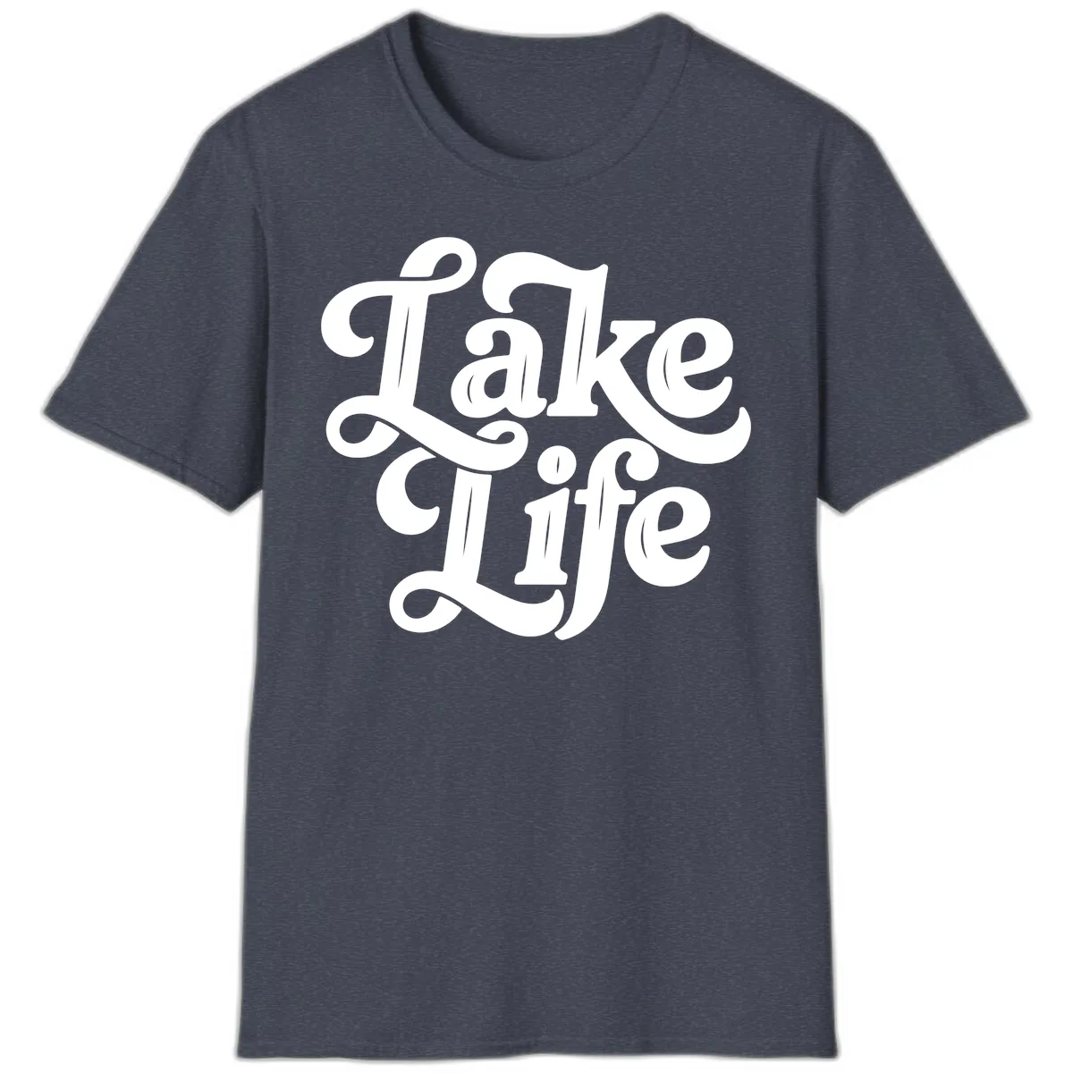 Lake Life Retro Script T-Shirt in Heather Navy