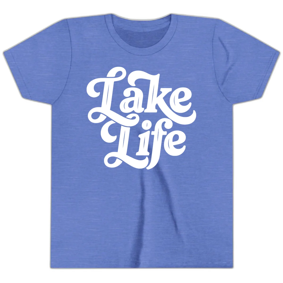 Lake Life Retro Script Youth T-Shirt in Heather Columbia Blue