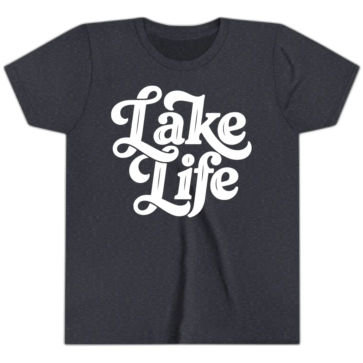 Lake Life Retro Script Youth T-Shirt in Heather Navy