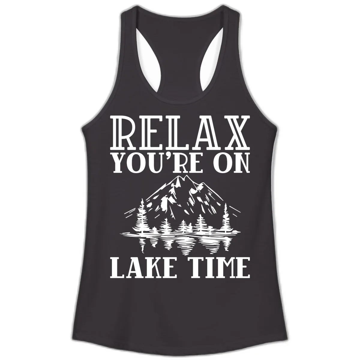 Relax You're On Lake Time Ladies Tank in Black