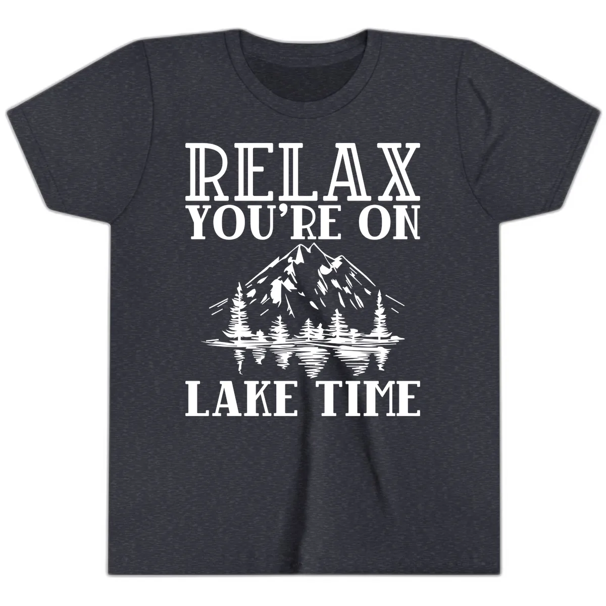 Relax You're On Lake Time Youth T-Shirt in Heather Navy