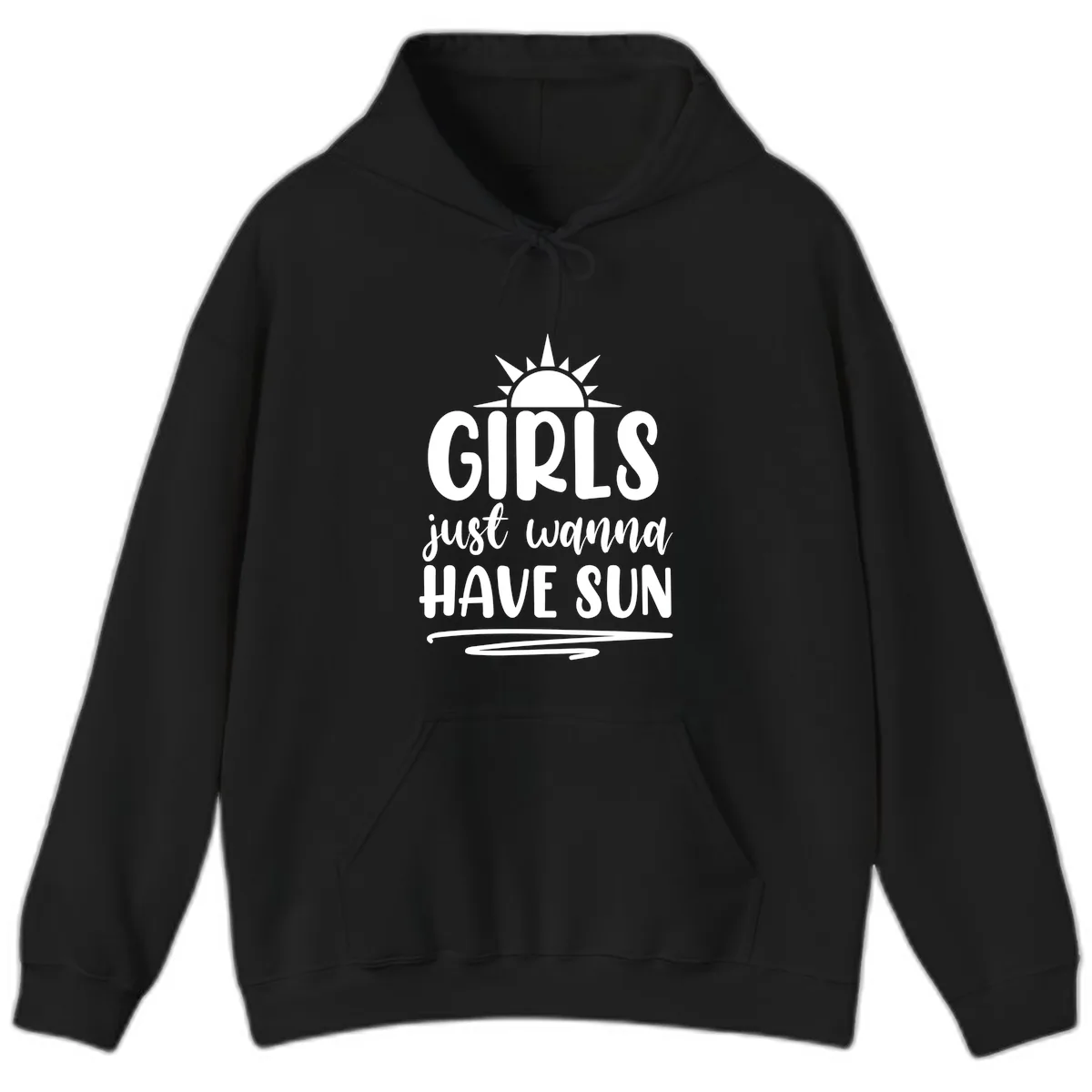 Girls Just Wanna Have Sun Design Hoodie in Black