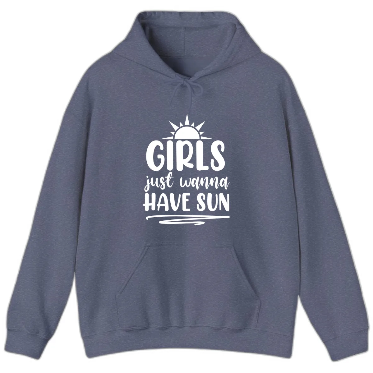 Girls Just Wanna Have Sun Design Hoodie in Heather Navy
