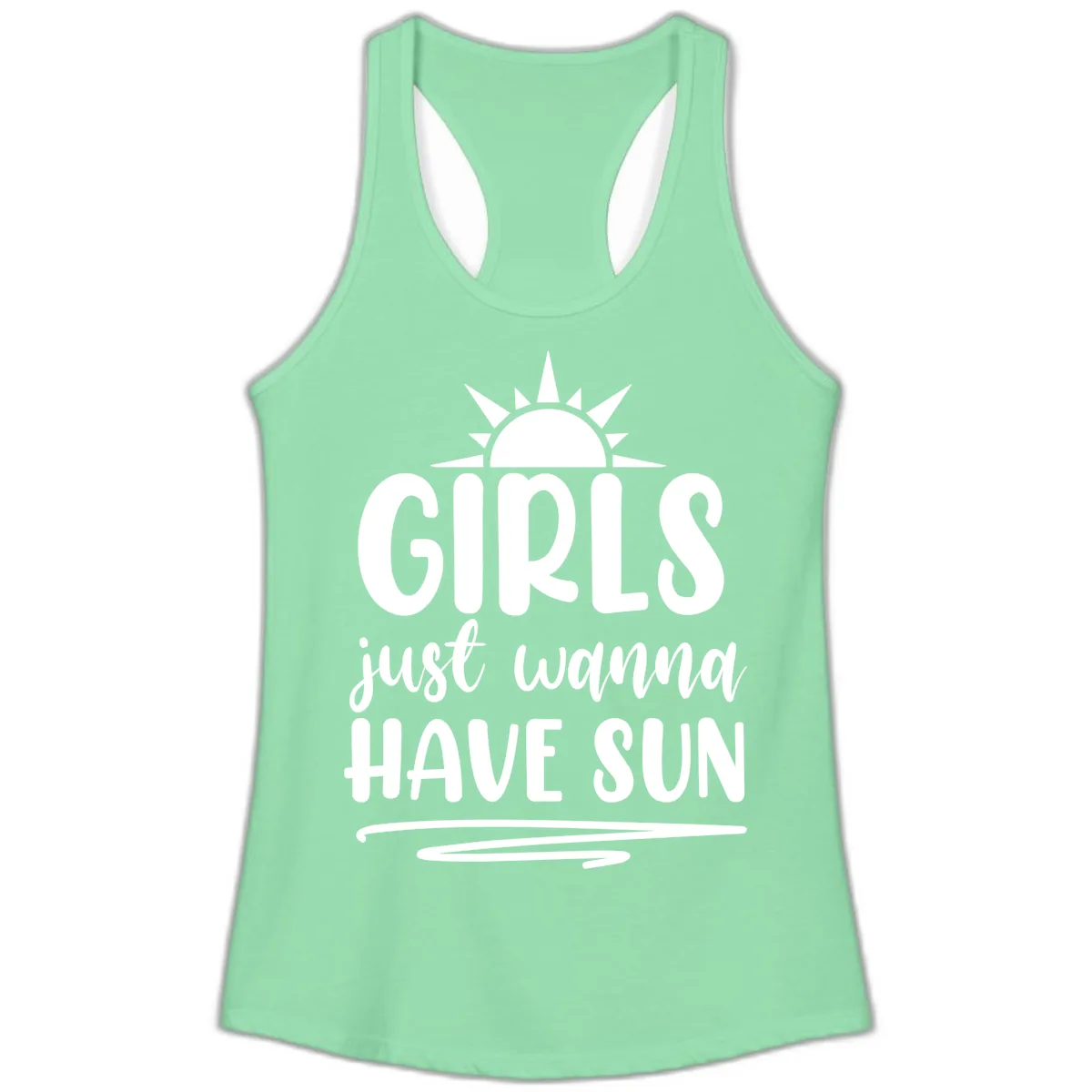 Girls Just Wanna Have Sun Design Ladies Tank in Solid Mint