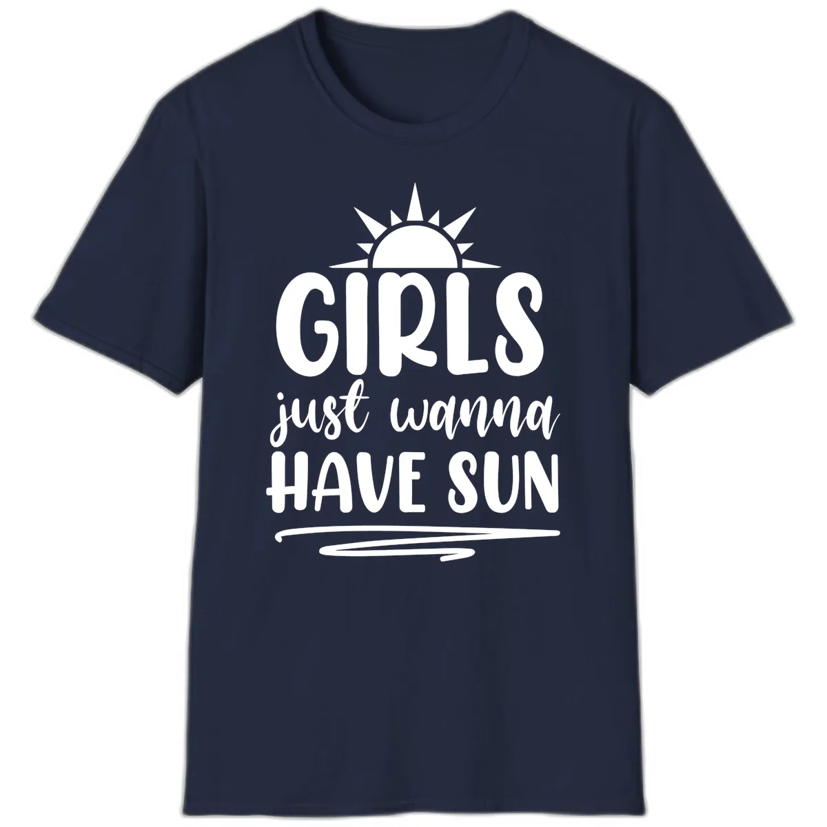 Girls Just Wanna Have Sun Design T-Shirt in Navy