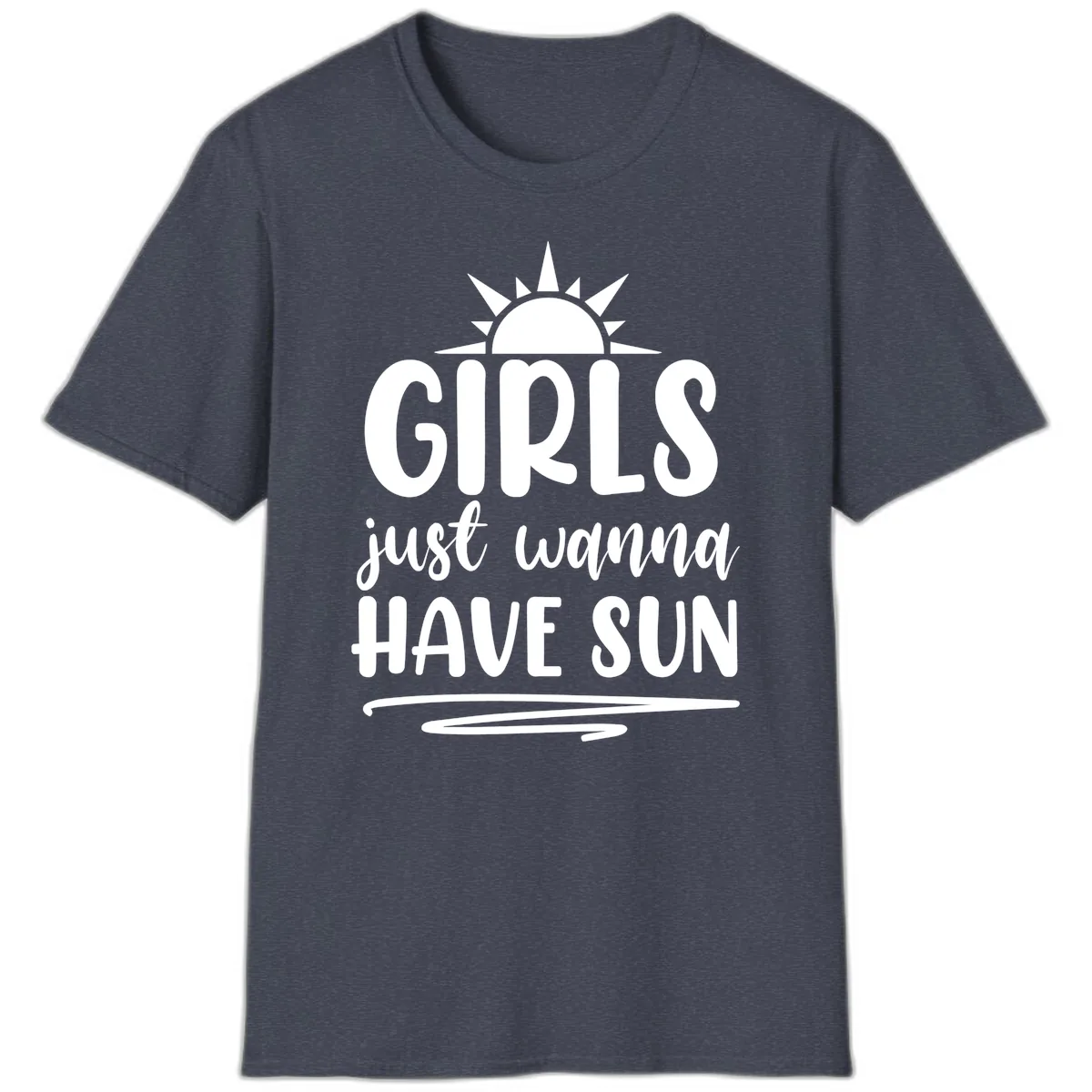 Girls Just Wanna Have Sun Design T-Shirt in Heather Navy