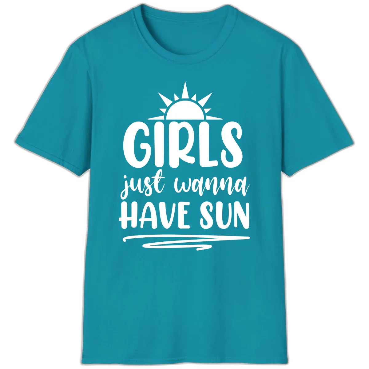 Girls Just Wanna Have Sun Design T-Shirt in Tropical Blue
