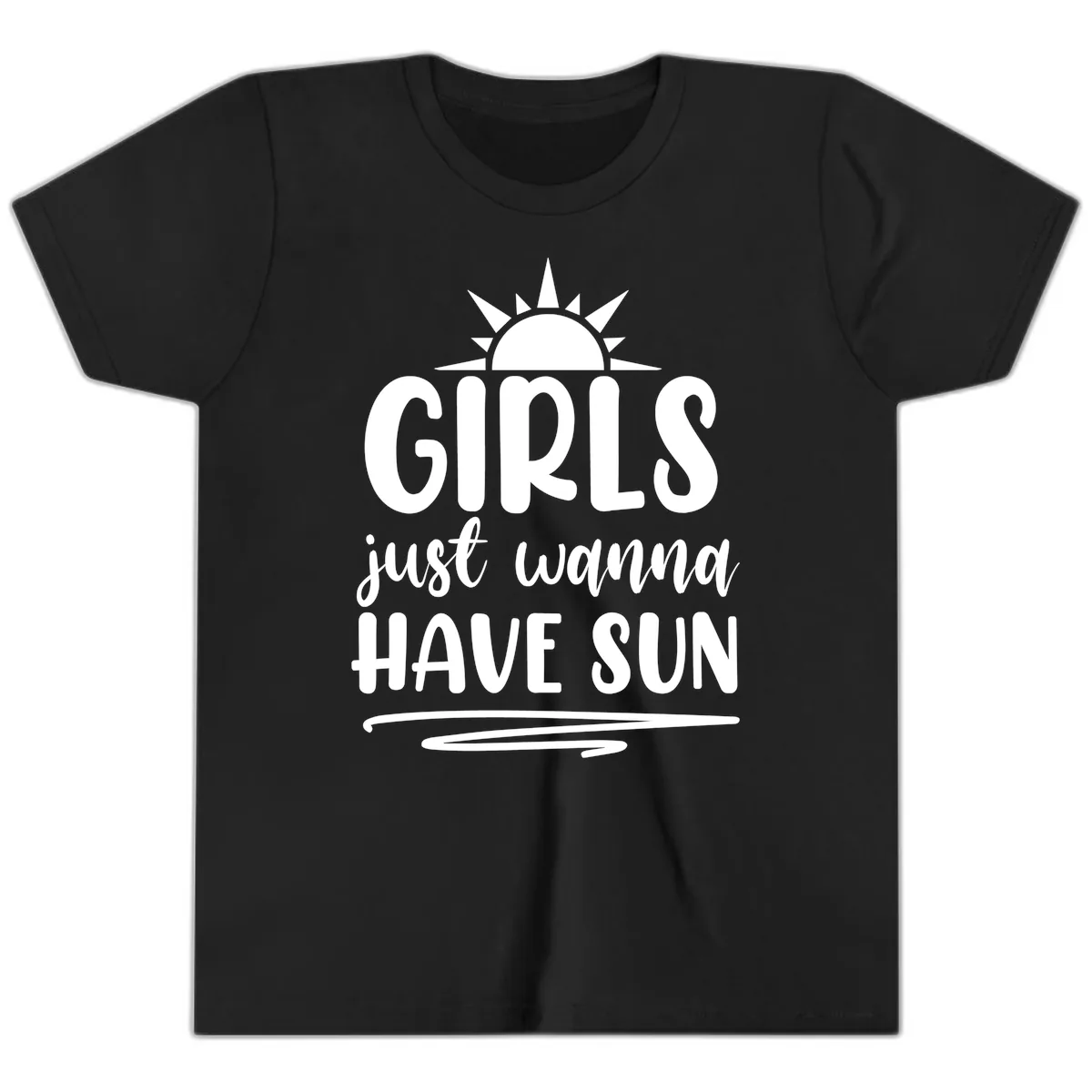 Girls Just Wanna Have Sun Design Youth T-Shirt in Black