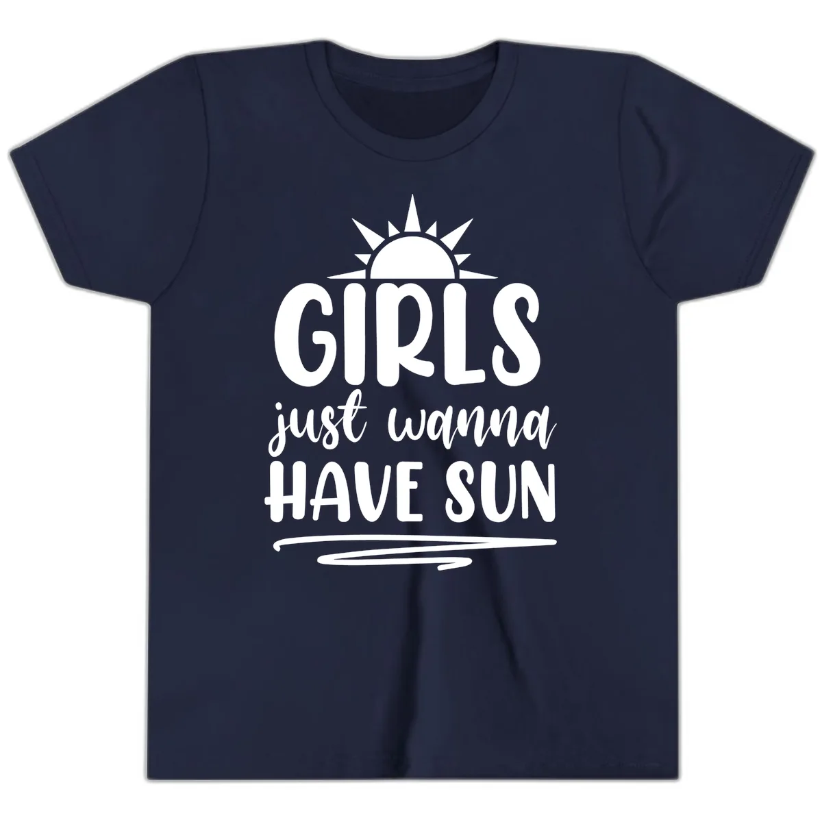 Girls Just Wanna Have Sun Design Youth T-Shirt in Navy