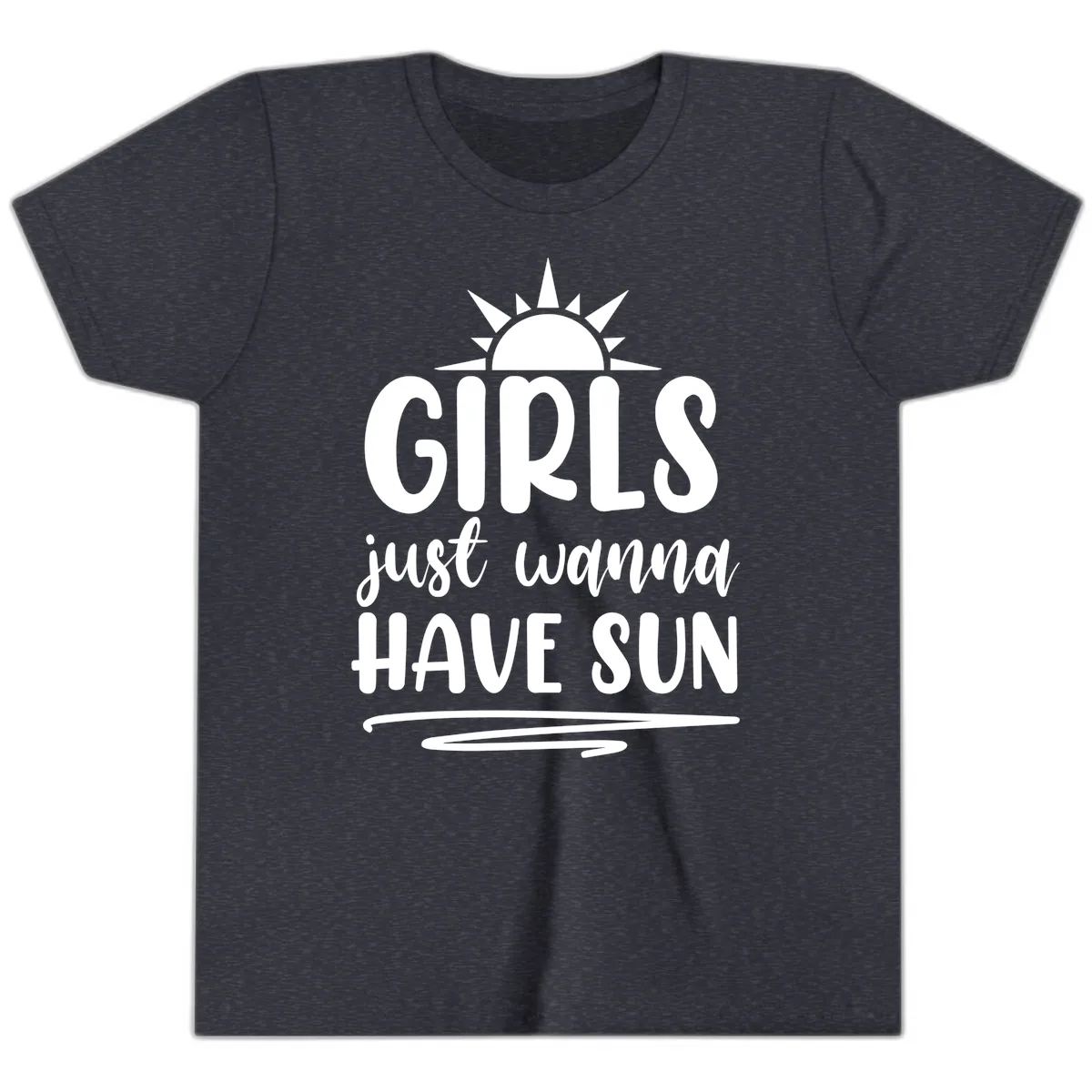 Girls Just Wanna Have Sun Design Youth T-Shirt in Heather Navy