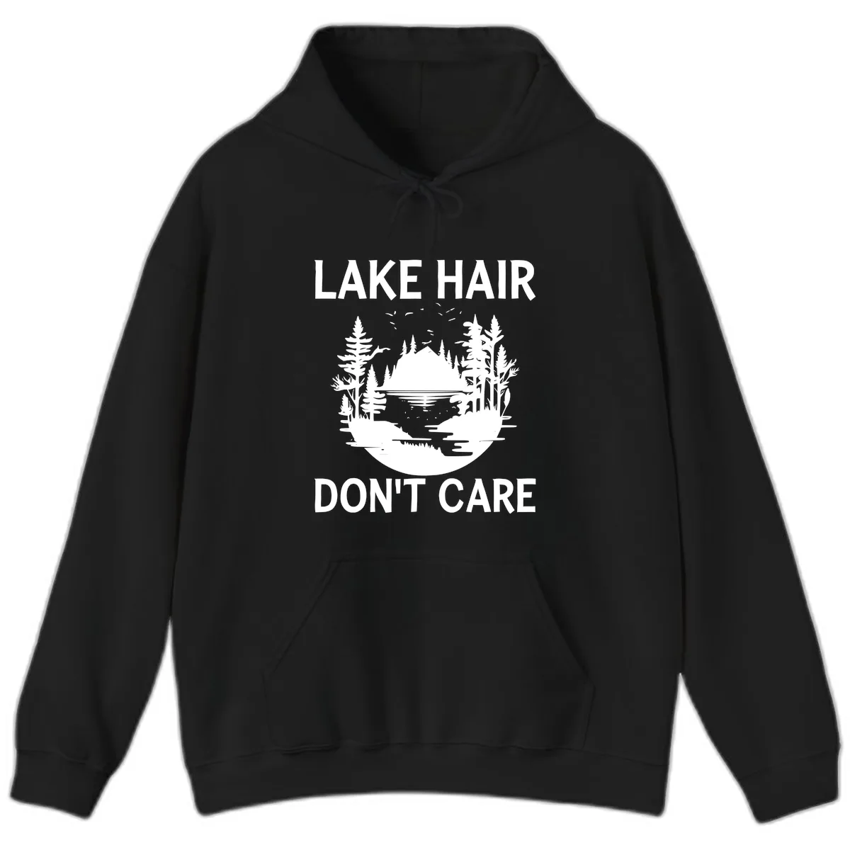 Lake Hair Don't Care Nature Scene Hoodie in Black