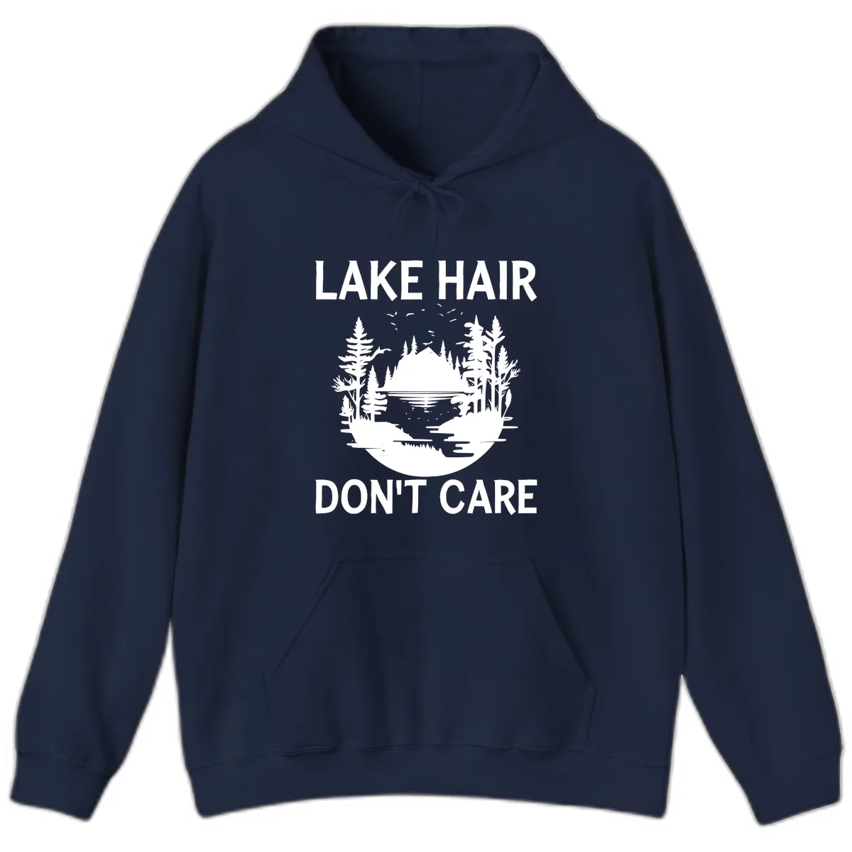 Lake Hair Don't Care Nature Scene Hoodie in Navy