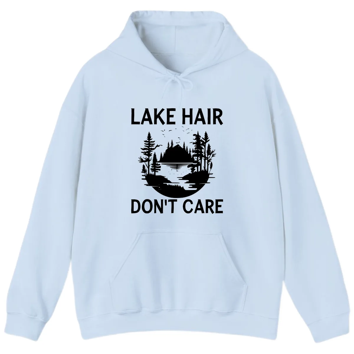 Lake Hair Don't Care Nature Scene Hoodie in Light Blue
