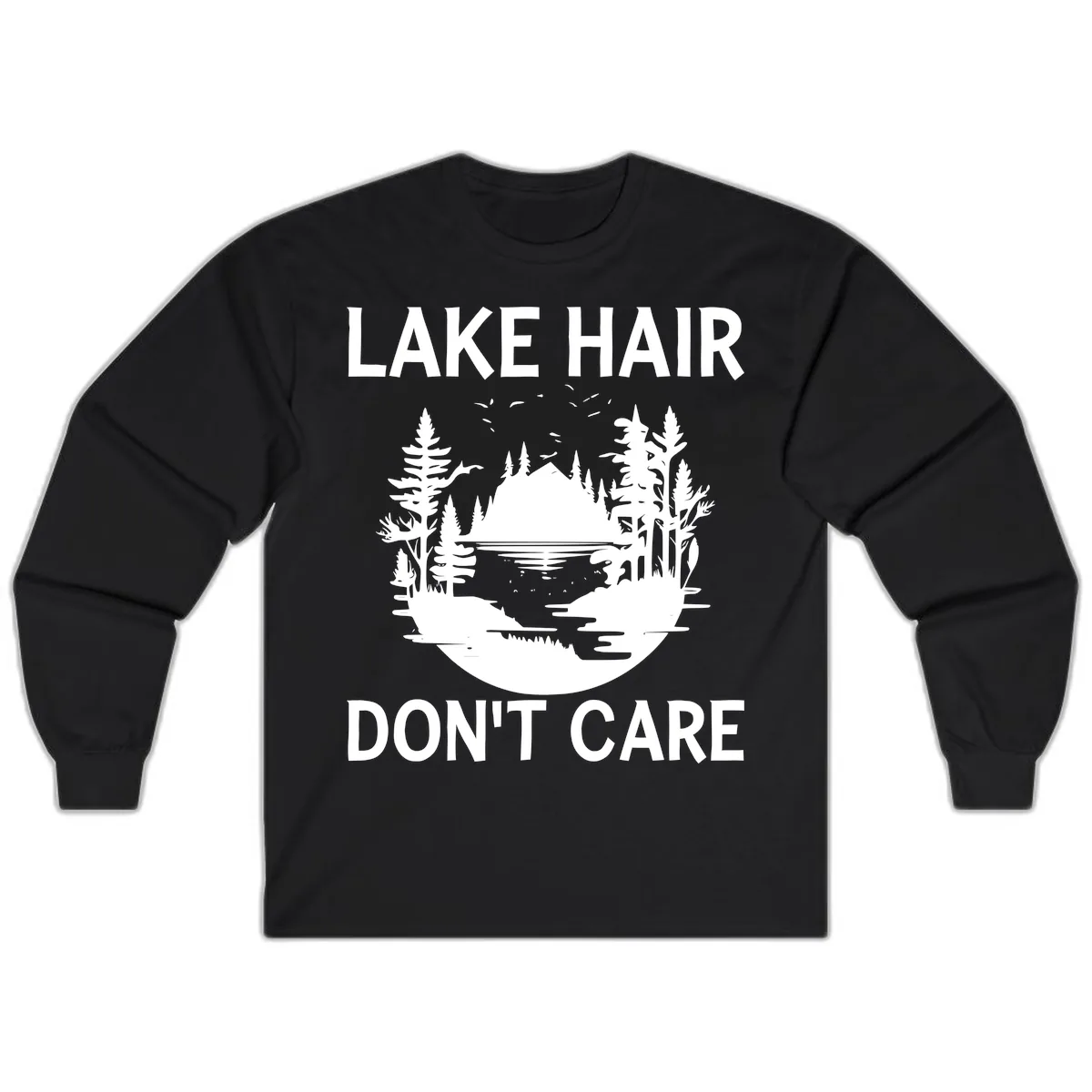 Lake Hair Don't Care Nature Scene Long Sleeve in Black