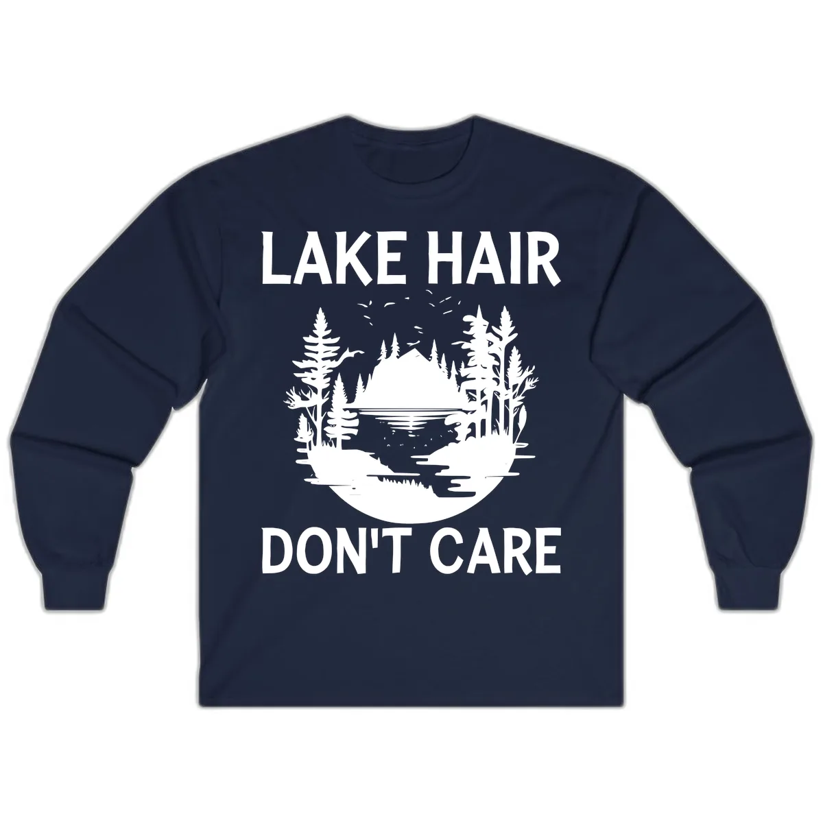Lake Hair Don't Care Nature Scene Long Sleeve in Navy